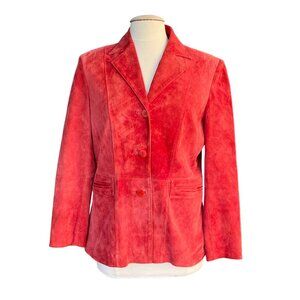 Liz Claiborne Womens Red Suede Leather Blazer Classic‎ Tailored Jacket Size M